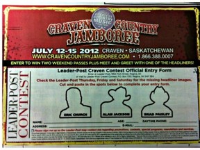 The Leader-Post is running a contest with weekend passes to the 2012 Craven Country Jamboree up for grabs.