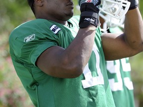 Odell Willis at training camp with the Riders (Bryan Schlosser/ Regina Leader-Post.)