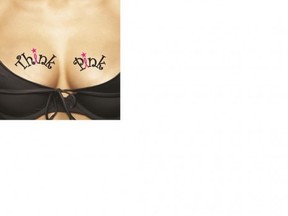 Ta-ta-toos are temporary tattoos for your ta-tas, with part of the proceeds going to organizations that support women breast cancer patients/survivors.
