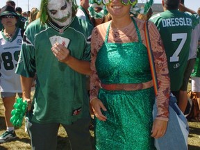 Derreck Wegner (left) and Ardith Stephanson were into the spirit of the Labour Day Classic (Michael Bell/Regina Leader-Post)