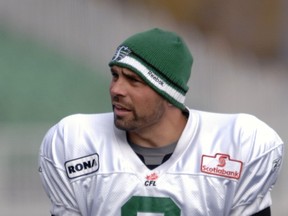Kicker Sandro DeAngelis has had to deal with the chilly conditions at Riders practice (BRYAN SCHLOSSER/Regina Leader-Post)