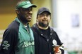 Corey Chamblin (left) and Brendan Taman enjoyed the indoor comforts of the EventPlex on Wednesday (Don Healy/The Leader-Post)