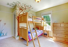 Involve kids in creating a theme for their rooms and they will appreciate the finished project much more. Featured on the walls of this outdoors-themed bedroom is CIL’s Distant Mountain (70YY 57/098). CIL photo.
