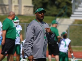 Corey Chamblin during an earlier session at the Riders' training camp (Gord Waldner/ StarPhoenix)