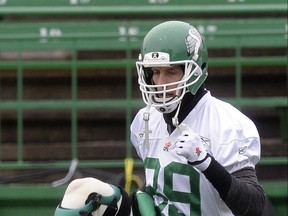 Chris Getzlaf at Rider practice at Mosaic Stadium in Regina on Thursday 11 14 2013. BRYAN SCHLOSSER/Regina, Leader-Post.