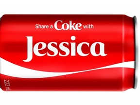 During the Share a Coke campaign, Canadians can have fun finding the names of family and friends on bottles and cans. COCA-COLA photo