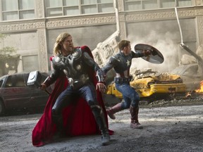 Thor (Chris Hemsworth) and Captain America (Chris Evans) join forces in The Avengers, which will be featured July 9 in Regina's Victoria Park as part of the free outdoor movies series. HANDOUT PHOTO: Disney.