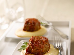 Ricotta Stuffed Meatballs on Polenta DAIRY FARMERS OF CANADA photo