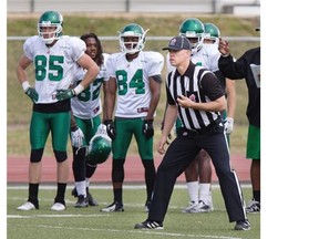 CFL official Tim Kroeker during Rider practice at Griffiths Stadium, Wednesday, June 03, 2015.