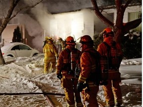 The scene of an explosion and fire at a home at 152 Cooper Cres. in the city’s northwest on Feb. 24.