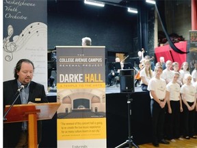 Brad Mahon, head of the Conservatory of Performing Arts, at a news conference announcing “exciting” plans for  Darke Hall in Regina on Sept. 15, 2015.