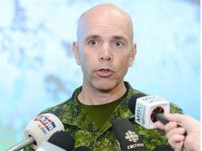 Brigadier-general Wayne Eyre speaks at the Provincial Emergency Operations Command Centre in Regina on Monday. 
 TROY FLEECE / Regina Leader-Post