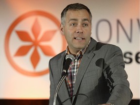 Cam Broten speaks during the 2015 Saskatchewan NDP convention held at Queensbury Convention Centre in Regina on Sunday May 24, 2015.