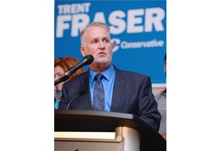 Conservative Regina-Lewvan candidate Trent Fraser addressess supporters  in Regina on Monday Oct. 19, 2015. 
 TROY FLEECE/Regina Leader-Post