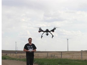 Craig Baird, who is organizing Drone Fest, flies a Yuneec Thyphoon Q500+ drone near Gull Lake. Drone Fest is taking place at Antelope Regional Park on July 25 and 26.