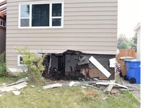 Damage to Angelo Coppola’s rental house on the 800 block of Rink Avenue in Regina on July 03, 2015 after a car crashed into the basement around 3 a.m. Friday morning. The tenant of the home was not home at the time of the accident.