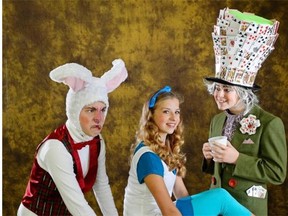 Declan Hewitt, Kayla Weir and Luke Lumbard, from left, pose in a promotional photoshoot in support of an upcoming performance of Alice in Wonderland at Do It With Class Theatre. MICHAEL BELL/Regina Leader-Post