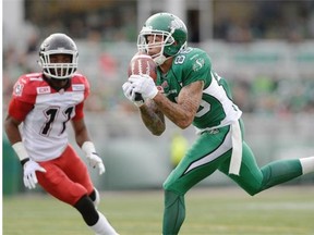 Devin Wilson was one of three Riders to record their first CFL touchdowns on Saturday (MICHAEL BELL/The Leader-Post)