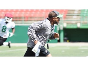Bob Dyce hit the ground running in his first day Wednesday as the Saskatchewan Roughriders’ head coach (Don Healy/Leader-Post)

Bob Dyce hit the ground running in his first day as the Saskatchewan Roughriders' head coach. 
  
 Don Healy/Leader-Post