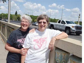 Evanna Simpson (L) and  Kathy Hamre who marched in Regina’s very first gay pride parade on Saturday June 23, 1990. For a story looking back on events leading up to the city’s first pride parade.  Photo taken in Regina June 10, 2015.