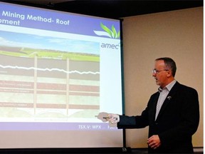 Greg Vogelsang, manager of environment and regulatory affairs, for the Western Potash Corp., speaks about the Milestone project in Regina in 2011. The project has been downsized significantly since then.  (Troy Fleece/Leader-Post)