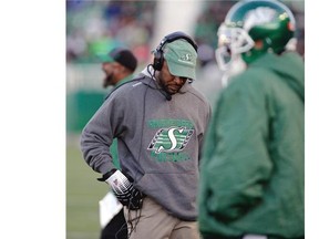 Head coach Corey Chamblin, above, has the players’ support despite the Saskatchewan Roughriders’ 0-8 record.