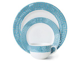 Jonathan Adler's Greek Key Collection dinnerware is known for its whimsical nods to design.