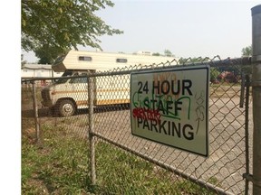 Jack Semple's recreational vehicle sits on the former (and future) site of Connaught School. While Regina Public Schools says parking isn't allowed on the lot, Semple says he'll move it when construction starts. (Austin M. Davis/Leader-Post)