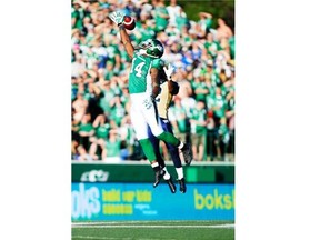 Jamel Richardson, 14, is one of three members of the 2015 Saskatchewan Roughriders who played for the team in 2003 -- the others being quarterback Kevin Glenn and kicker Paul McCallum. 
  
 Michael Bell/Leader-Post files