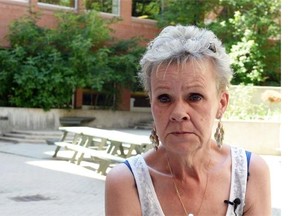 Jean Cousins from Cape Breton, whose son Jason was injured badly in a crash outside Regina on July 7, speaking at the General Hospital in Regina July 16, 2015.