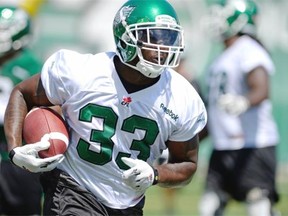 Jerome Messam is off and running with the Riders (TROY FLEECE / Regina Leader-Post)

REGINA, SK :  July 22, 2015  --  Saskatchewan Roughriders running back Jerome Messam (#33) during practice in Regina on Wednesday. 
 TROY FLEECE / Regina Leader-Post