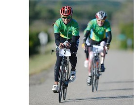 Laura Gray (#2) rides in the Tour de Lumsden, a fundraiser for Regina Palliative Care Inc. in Lumsden, Sask. on Sunday Aug. 23, 2015.