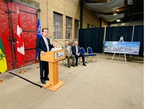 Mayor Michael Fougere speaks during the announcement of the International Trade Centre to be built on the grounds of Evraz Place in Regina on Thursday. The announcement took place in the current Winter Fair building that will be demolished to make way for the new 150,000 square foot International Trade Centre. (TROY FLEECE / Regina Leader-Post)