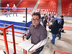 Movie director, Robert Cuffley from Calgary who is shooting a film called Chokeslam in the old Exhibition Arena at Evraz Place in Regina on Oct. 1, 2015.  Chokeslam is a co-production between Saskatchewan´s Karma Film and Alberta´s CHAOS a film company.  (DON HEALY/Regina Leader-Post)