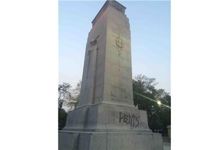 The cenotaph in Regina's downtown Victoria Park has been vandalized.