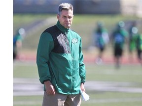 Offensive co-ordinator Jacques Chapdelaine is shown during his first training camp with the Roughriders.