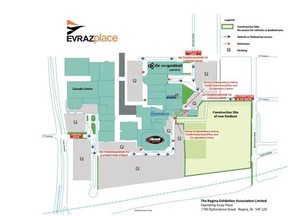 Parking map for Evraz Place indicating parking instructions for the Oct. 18 Shania Twain concert at the Brandt Centre. Graphic courtesy The Regina Exhibition Association Limited.