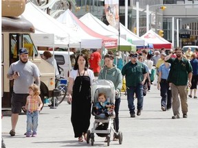 People taking in the farmers’ market on a Wednesday in June in downtown Regina. BRYAN SCHLOSSER/Leader-Post.