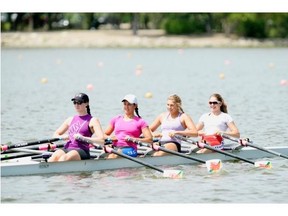 Photos of rower Kendell Massier (2nd last) who will be rowing in Rio soon for Canada July 16, 2015. Her teammates are (front to back) Stephanie Grauer of B.C. Pari Baker of Ontario, and back is Yara Ensminger of Ontario.