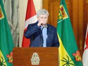 Prime Minister Stephen Harper holds a news conference at the Legislative Building in Regina on Friday. 
 TROY FLEECE / Regina Leader-Post