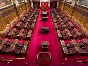 Prime Minister Stephen Harper is being challenged to ask the Supreme Court of Canada whether his moratorium on Senate appointments is constitutional. The Senate chamber on Parliament Hill is shown May 28, 2013.