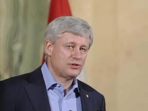 Prime Minister Stephen Harper speaks at the Saskatchewan Legislative Building in Regina on Friday, July 24, 2015.