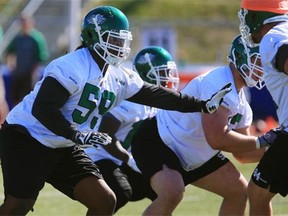 Randy Richards, shown during training camp in Saskatoon, was fined Wednesday for his hit on Stampeders returner Tim Brown (Gord Waldner/TheStarPhoenix)