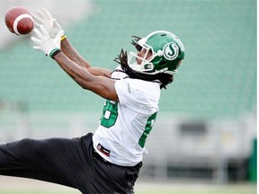 Receiver Taj Smith, shown at practice in September of 2014, has been shut down by the Roughriders for the remainder of the season (Troy Fleece/Leader-Post files)