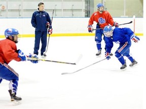 Regina Pat Canadians head coach Brad Herauf runs practice at the Co-operators Centre in Regina.