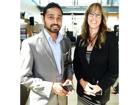 John Thimothy (L), executive director of the Regina International Film Festival and Awards (RIFFA) and Dawn Bird (R), RIFFA associate director, at the official RIFFA launch. RIFFA will be held Oct. 2 and 3 at the Conexus Arts Centre. Photo taken in Regina on August 10, 2015.