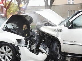 The Regina police service, EMS and fire all responded to a two vehicle accident at Dewdney Avenue & Athol Street on Thursday morning in Regina on August 06, 2015.