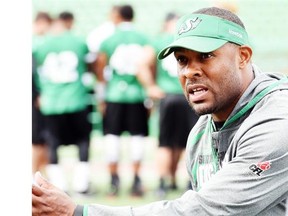 Riders head coach Corey Chamblin during the Roughriders' walk-through at Mosaic Stadium in Regina on June 18, 2015.