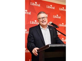 Liberal party candidate Ralph Goodale speaks to supporters after his election win in Regina Wascana in Regina on October 16, 2015.