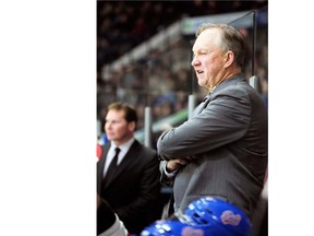 REGINA, SASK - Mar. 28, 2015  -  Regina Pats head coach John Paddock during a playoff game held at the Brandt Centre in Regina on Saturday Mar. 28, 2015. The Pats won the game 3-2. (Michael Bell/Regina Leader-Post)